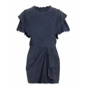 ISABEL MARANT  Robe Aleati Goat Leather Dress Dark Blue Faded Night Size 36 US 4